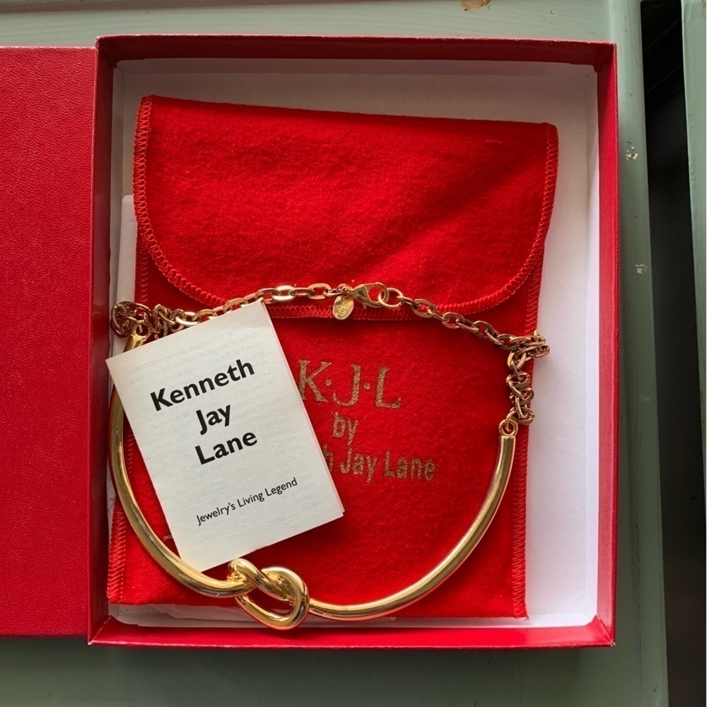 🆕 Kenneth Jay Lane Gold Tone Chocker Knot Necklace